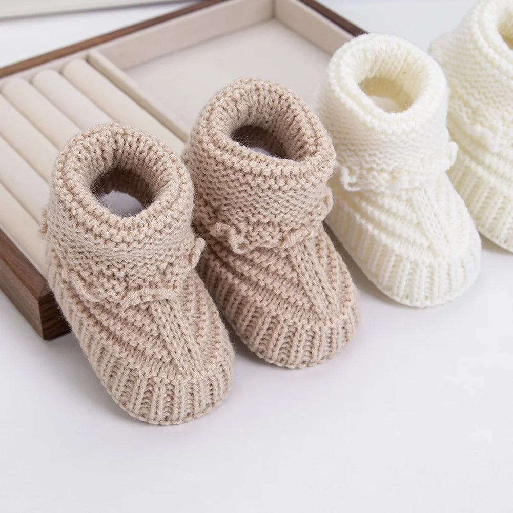 2Pcs/Pair Baby Knit Socks 0-12M Solid Cochet  Walking Socks Newborn Photography Prop Infant Birthday Gift Handmade Boutique Sock