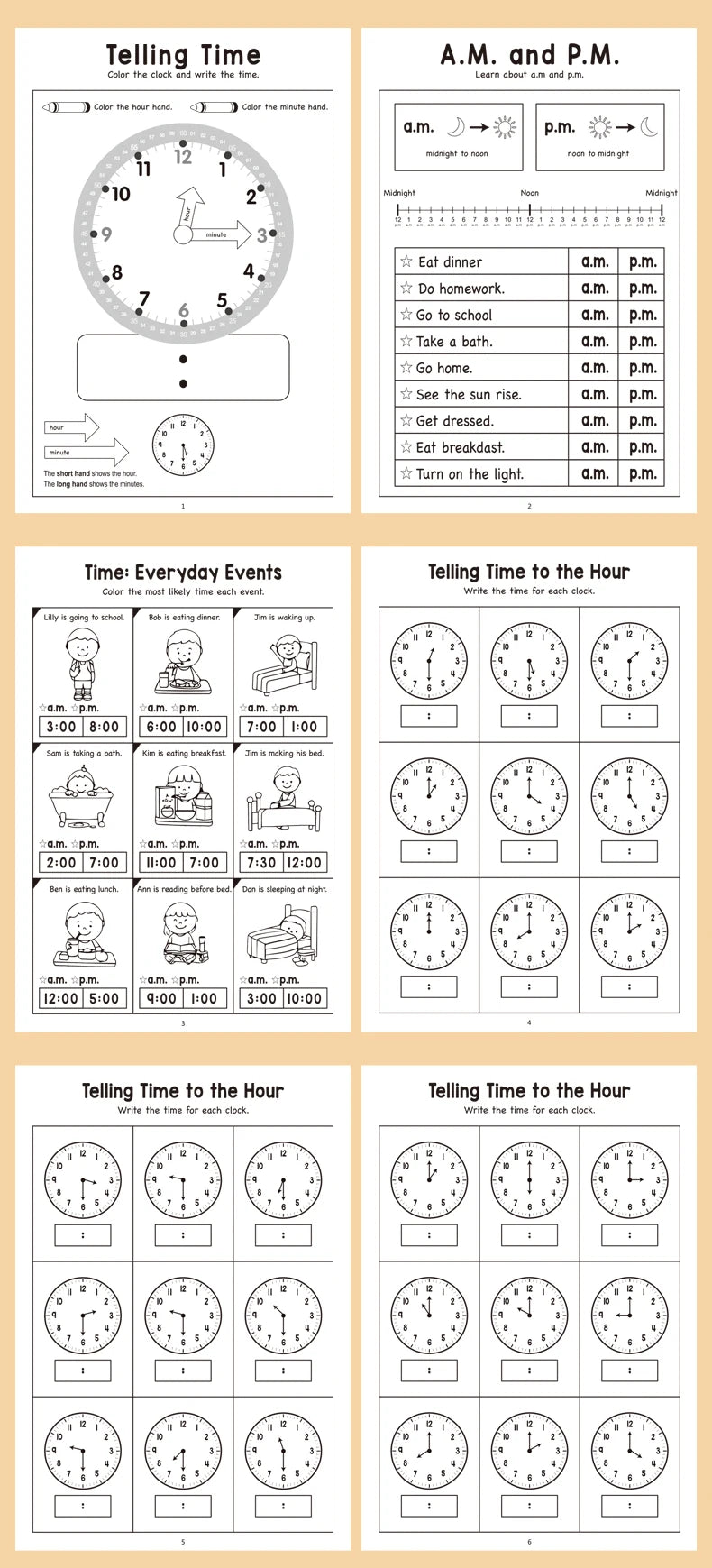32 Page Telling Time Exercise Time Cognition Book Interactive Game Book about Time Fun Time Game Drawing Learning Book