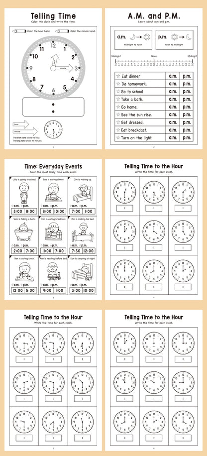 32 Page Telling Time Exercise Time Cognition Book Interactive Game Book about Time Fun Time Game Drawing Learning Book