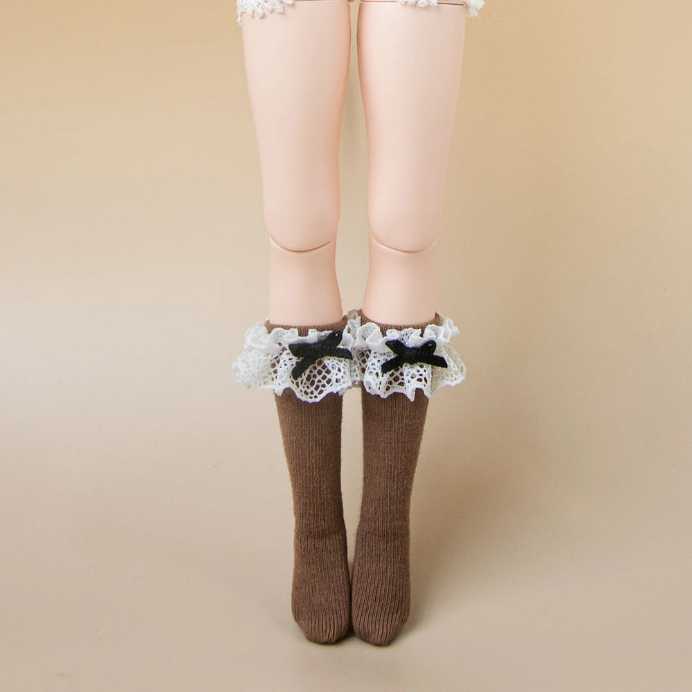 Blyth Socks Fashion Long Socks Lace Bow Socks Black White for Licca Azone Momoko OB24 OB22 OB27 YMY Doll Accessories