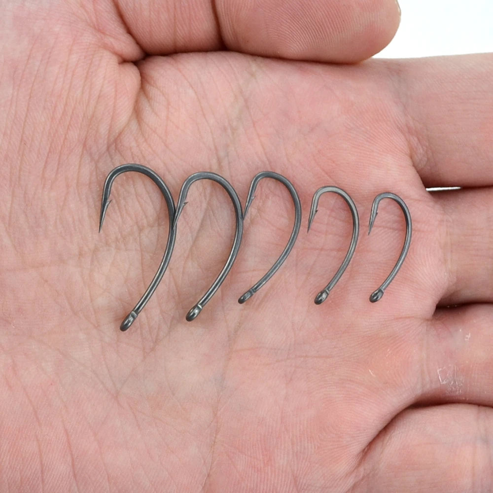 Hirisi 15x Carp Fishing Hooks With Eye Micro Barb High Carbon Steel Fish Hooks PTFE Coated Fishing Accessories X915