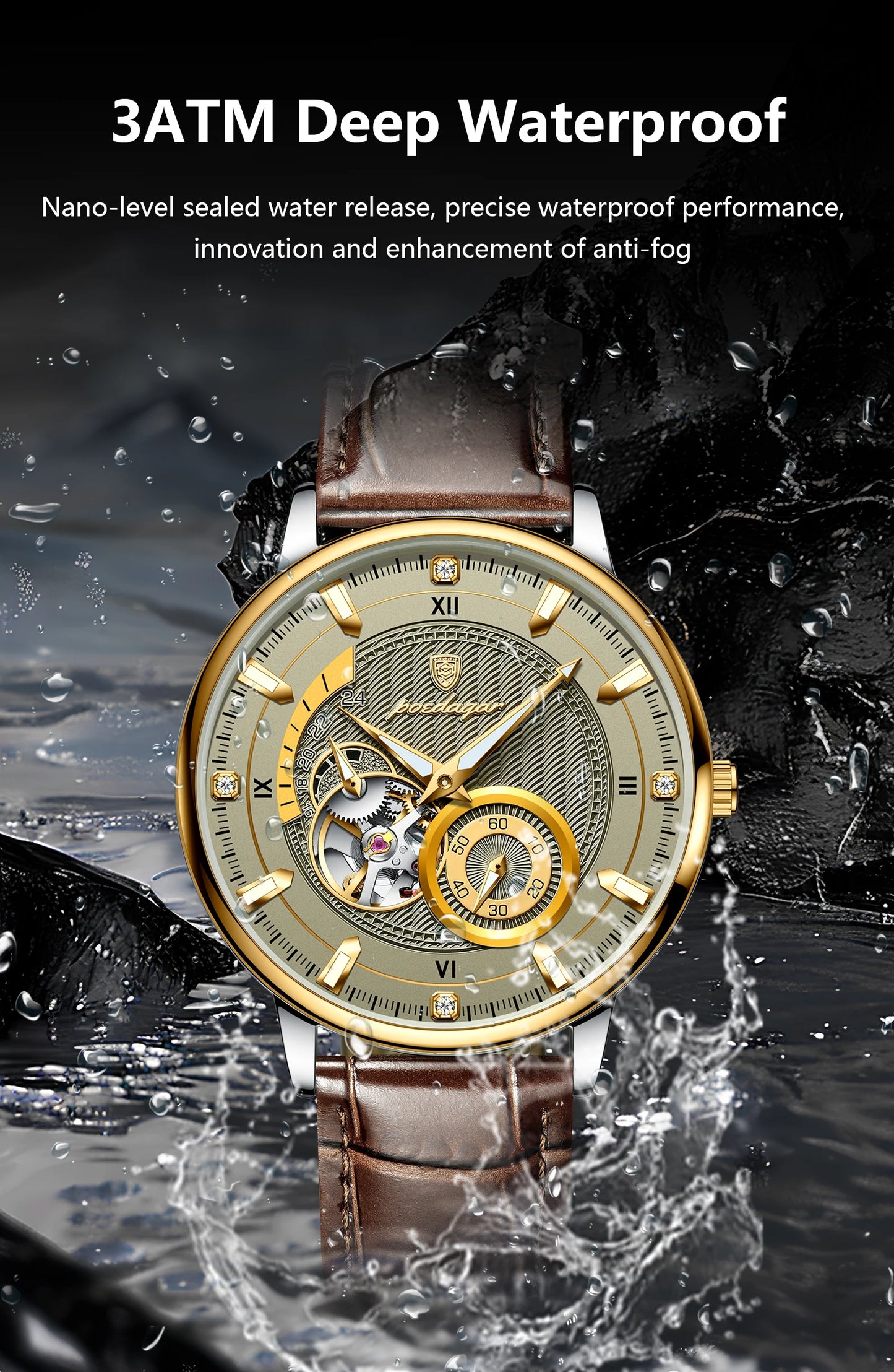 POEDAGAR Fashion Business Men Watch Waterproof Luminous Hollow Tourbillon Male Clock Automatic Mechanical Leather Men's Watches