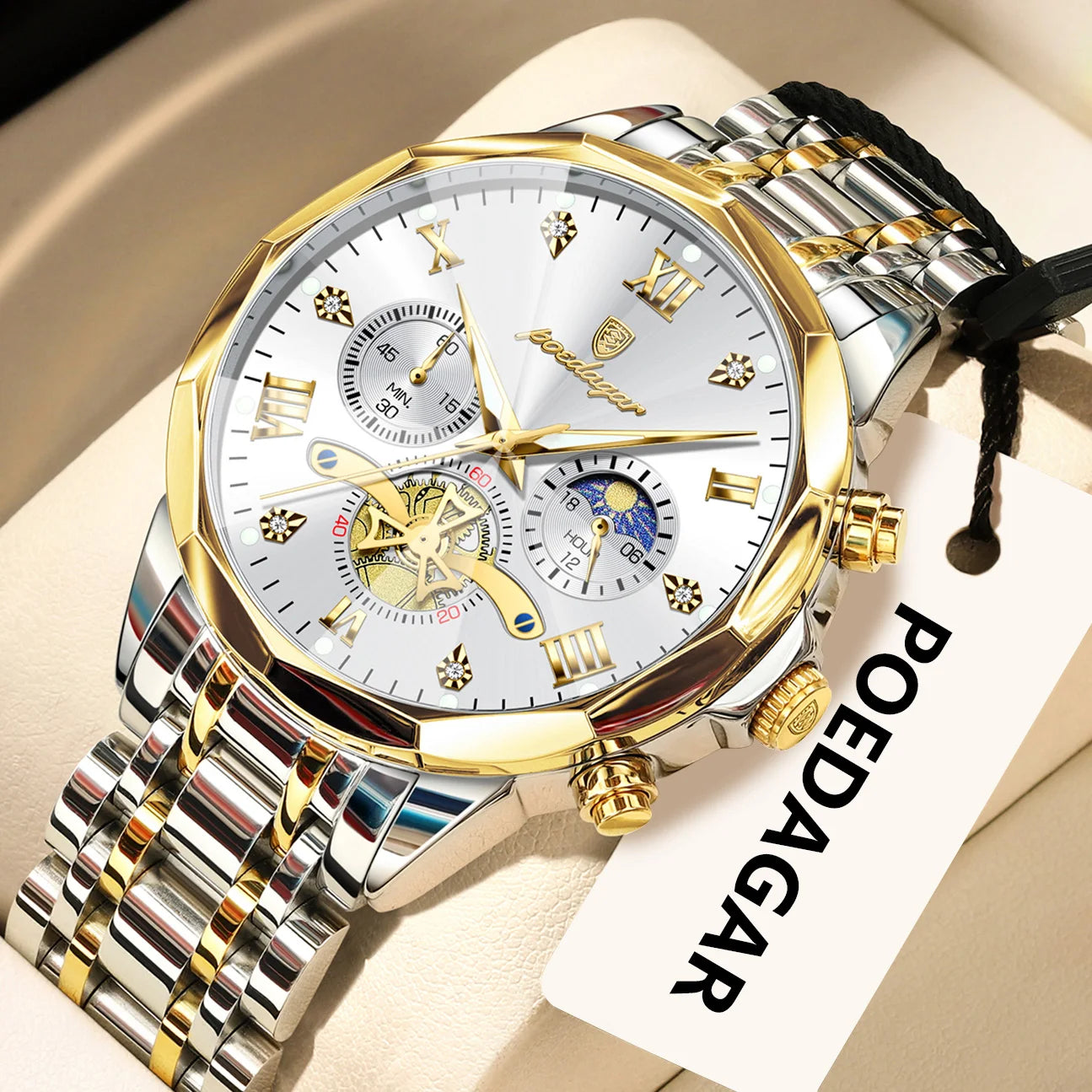 POEDAGAR Luxury Original Men Watch Waterproof Luminous Chronograph Man Wristwatch Stainless Steel Quartz Top Men's Watches Reloj