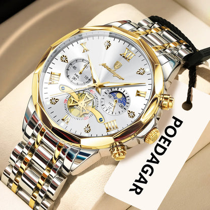 POEDAGAR Luxury Original Men Watch Waterproof Luminous Chronograph Man Wristwatch Stainless Steel Quartz Top Men's Watches Reloj