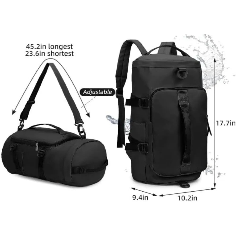 3-in-1 Waterproof Travel Duffle – Gym Tote & Backpack with Shoe Compartment