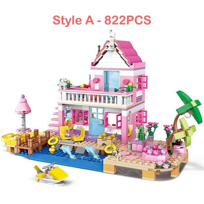 Summer Holiday City House Seaside Villa Building Blocks Apartment Street View Figures DIY Bricks Toys for Kid Girls Friends Gift