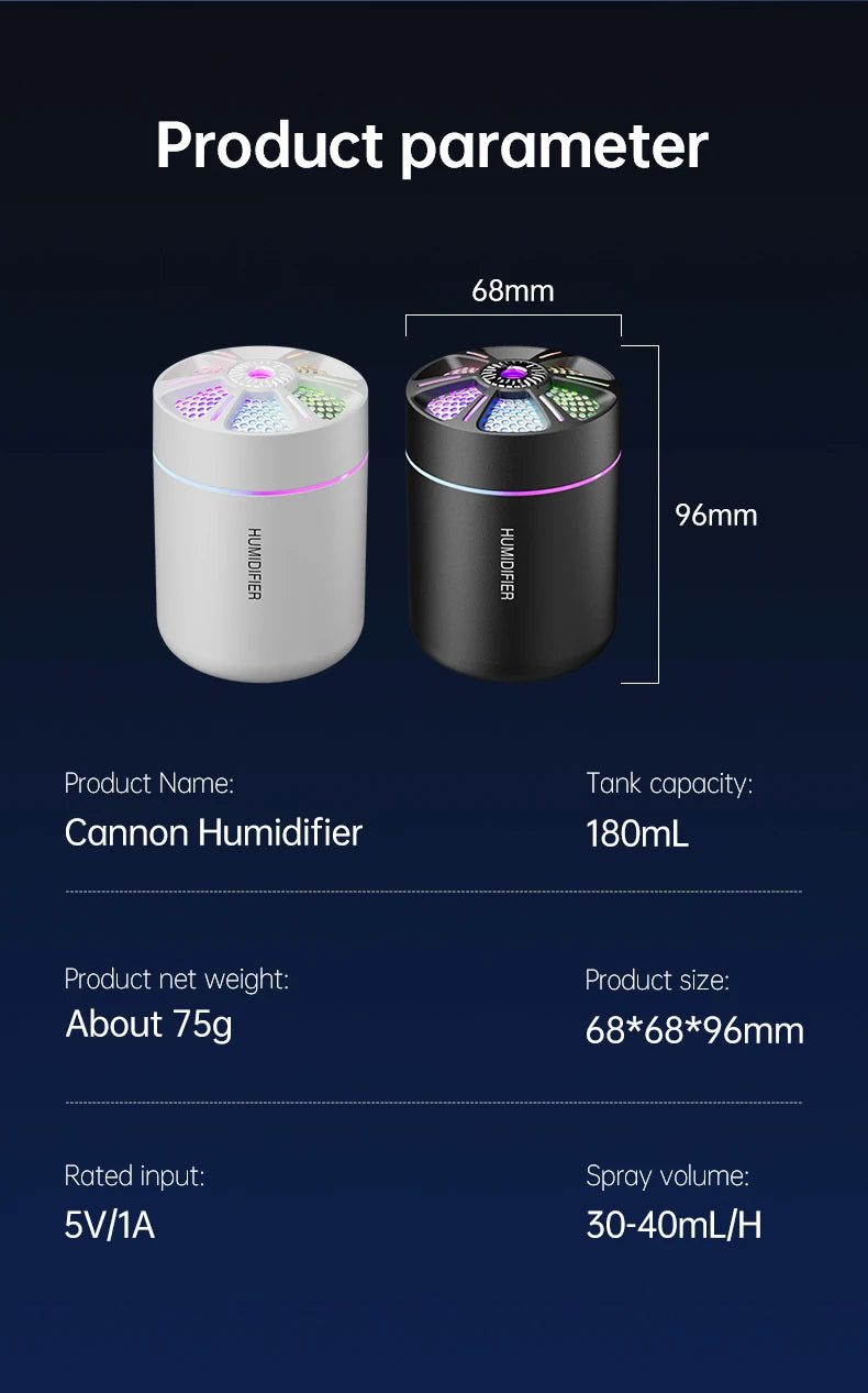 180ML mini air humidifier aromatherapy diffuser essential oil aromatherapy spray household bedroom car mounted mute humidifier