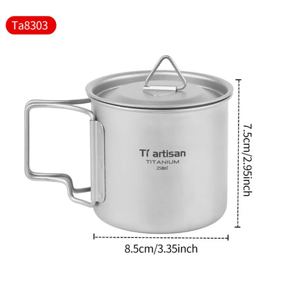 Tiartisan 350ml 750ml Tatinium Cup Hiking Tableware Fodable Handle Coffee Cups with lids Lightweight Frosted Cup Mugs
