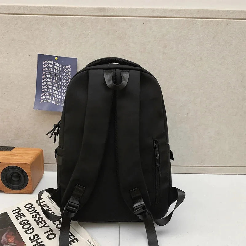 Large Capacity Solid Color Student Backpack Junior and High School Simple Black Travel Backpack