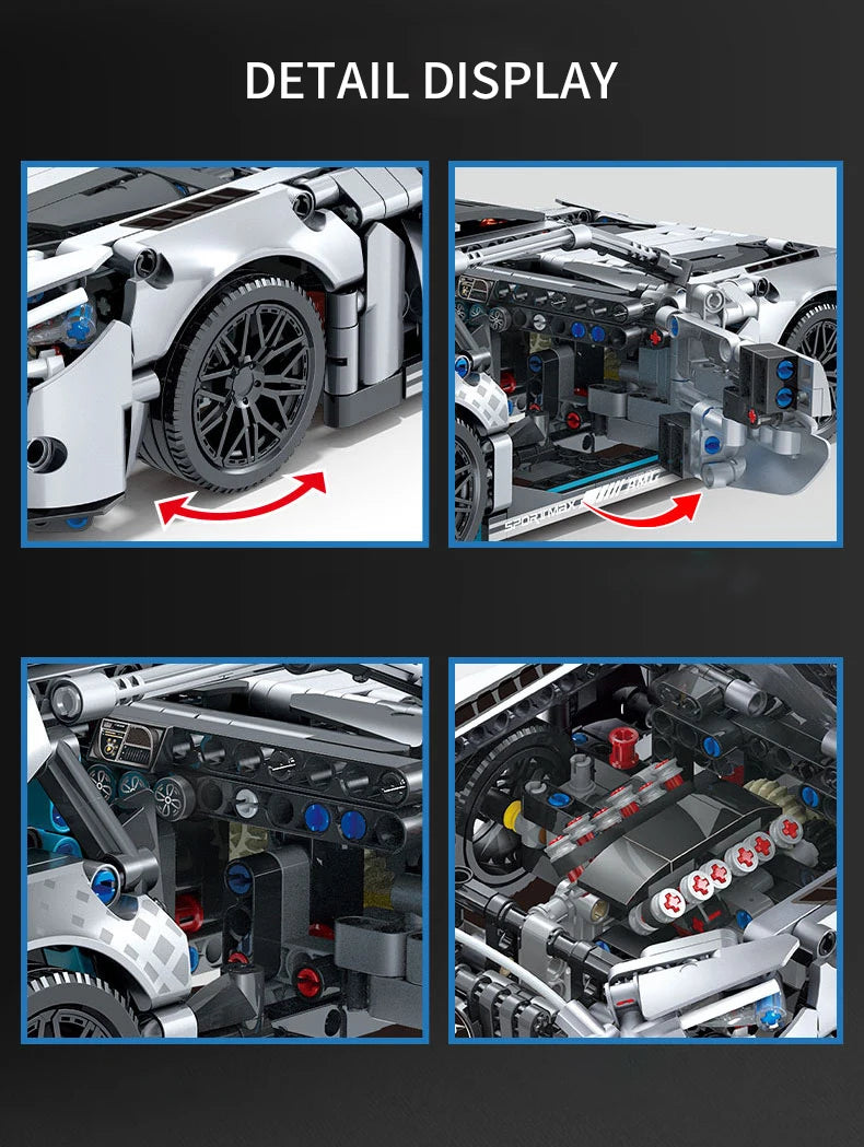 1466 PCS Racing Car Building Blocks Set, 1:14 Scale Sports Vehicle Model Kit for Adults, Toys for Boys Birthday Gifts