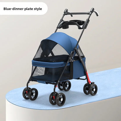 Pet Stroller Dogs Cats Teddy Bear Baby Stroller Small Pet Stroller Light and Foldable Suitable Outdoor Travel Dog Cat Supplies