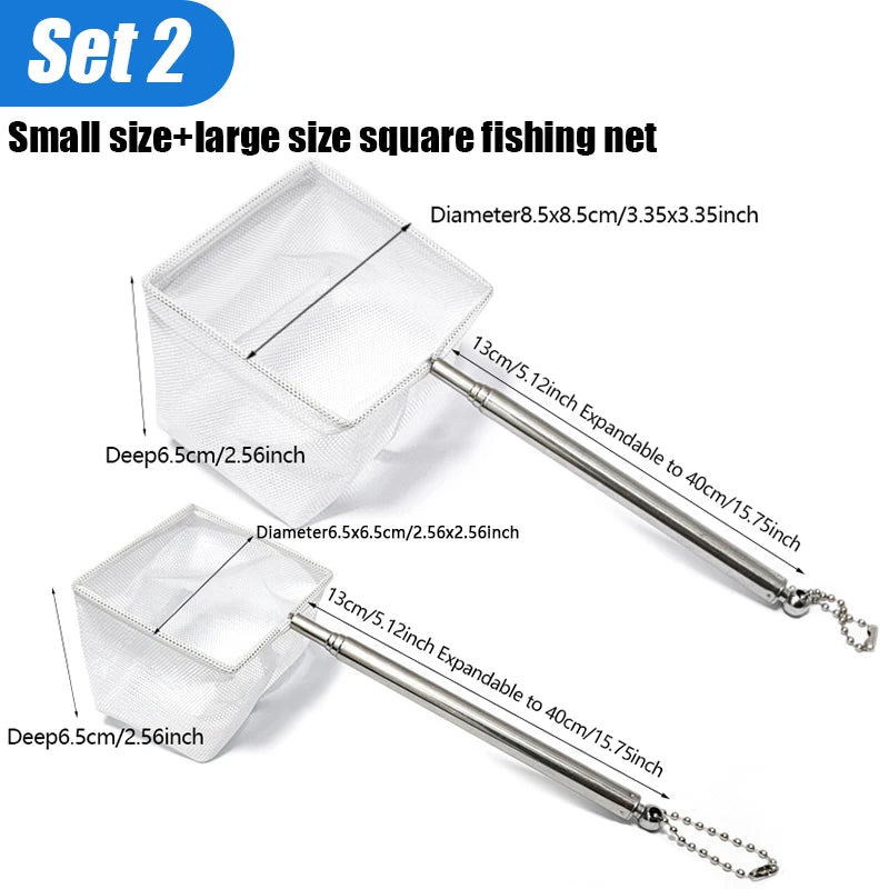 Aquarium Square Fishing Net With Suction Cup Extendable Long Handle Fishing Gear For Catching Fish Shrimp Tank Clean Accessories