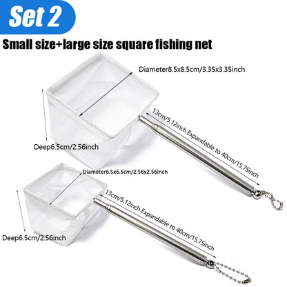 Aquarium Square Fishing Net With Suction Cup Extendable Long Handle Fishing Gear For Catching Fish Shrimp Tank Clean Accessories
