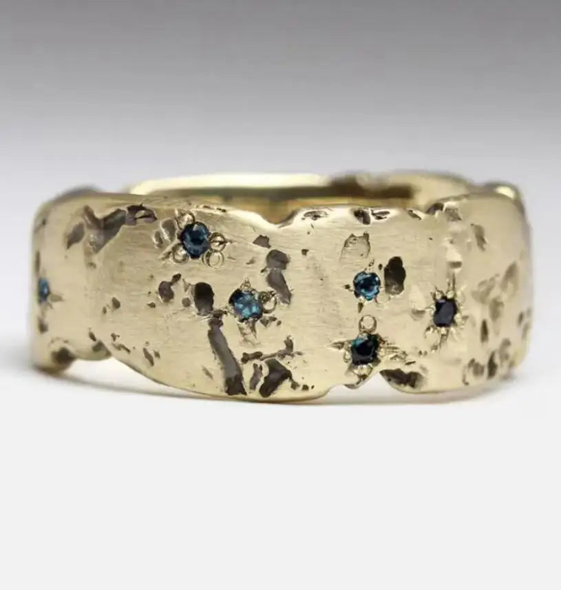 2024 New Geometric Gold Color Inlay Blue Color Zircon Rings For Women Birthday Gift Accessories Custom Jewelry