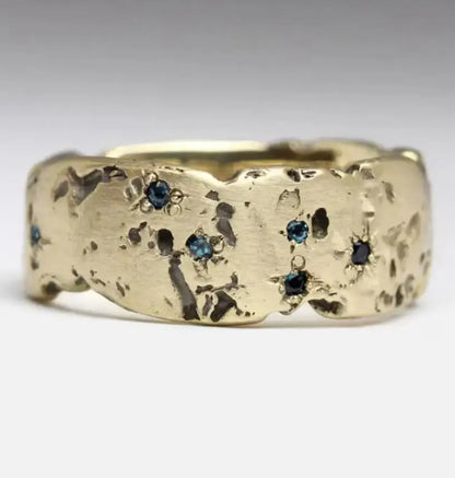 2024 New Geometric Gold Color Inlay Blue Color Zircon Rings For Women Birthday Gift Accessories Custom Jewelry