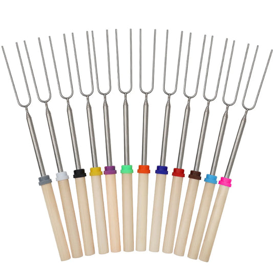 5/10/12pcs Adjustable Telescopic Barbecue Forks Metal Skewers Roasting Stick Suitable for Eating BBQ Dinner Dessert