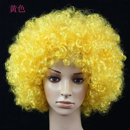 Afro Curly Clown Wigs Funny Cheerleading Wig Clown Props Football Fans Wavy Synthetic Wigs for Performance Halloween Cosplay