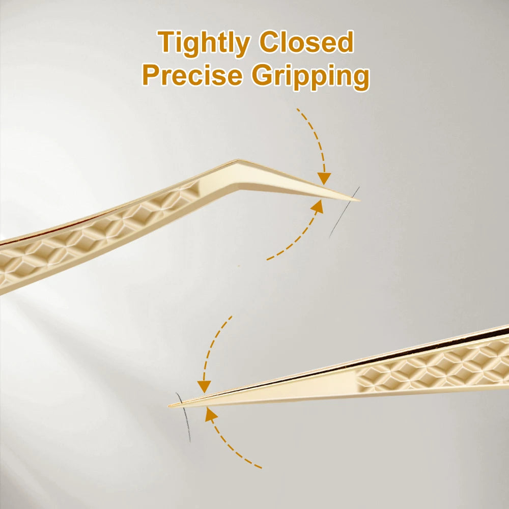 Lashtalk Precision Fiber Tip Tweezer Eyelash Extensions Diamond Grip Anti-Slip Premium Gold Stainless Steel Makeup With Box Pack