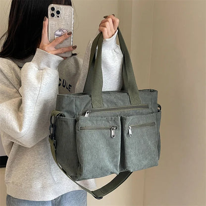 Casual Corduroy Messenger Bags Large Capacity Commuter Mummy Portable Shoulder Bag Multi Layers Camping Tote Bags