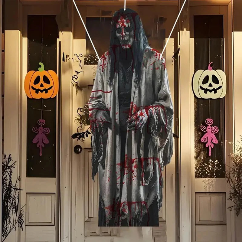 Eerie Bride Skull Halloween Decorative Background; Ghastly Indoor-Outdoor Haunted House Party Accessories.