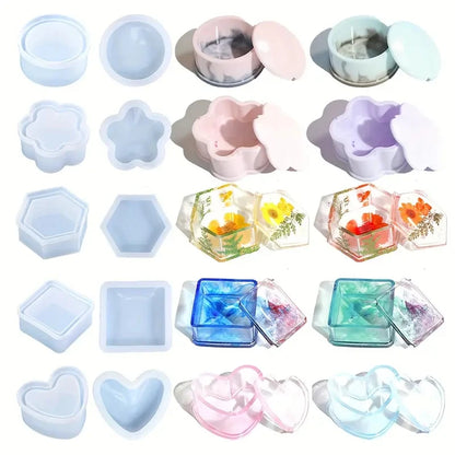 DIY Silicone Jewelry Box Mold Heart Hexagon Flower Storage Boxs Molds with Lid Epoxy Resin Mould Casting Crafting Macking Tool