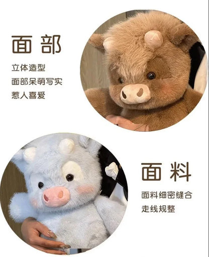 Cute Highland Cow Plush Doll 45-60cm Soft Stuffed Animal Running Calf Toy Companion Pillow Holiday Gift Home Decoration Ornament