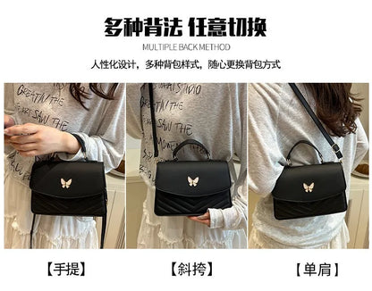 Lucky butterfly bag women's new fashion solid color simple texture trend beautiful casual shoulder messenger bag portable small