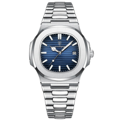 POEDAGAR Square Luxury Men Wristwatch Waterproof Luminous Date Stainless Steel Male Clock Business Sports Quartz Watches For Men