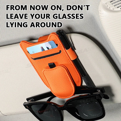 Car Sun Visor Glasses Holder Magnetic Eyeglasses Hanger Clip Luxury Leatherette Car Sunglasses Holder Mount Universal