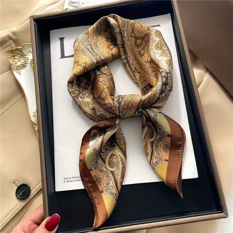 2025 New Fashion Luxury Printed Square Shawl Women 70x70cm Pashmina Silk Scarf Neck Headband Bandana