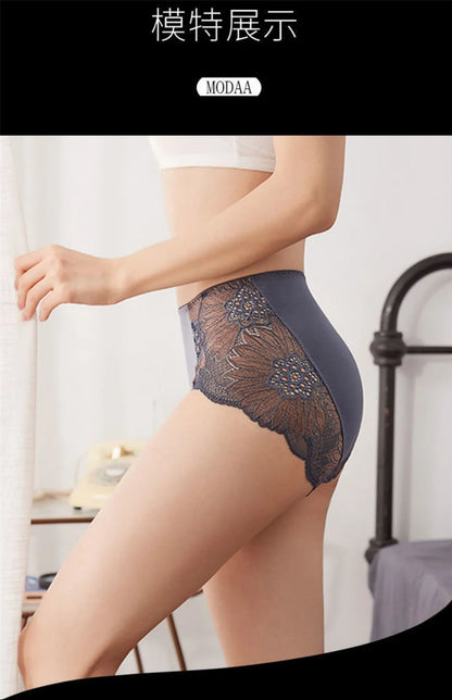 New Women Lace Flowers Panties Sexy Hollow Temptation Silk Breathable Underwear Tummy Mid Waist Butt Lift Briefs Intimate Panty