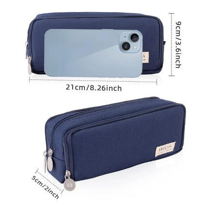 Pencil Case Large Space Storage 3 Compartment Pouch Double Side Opened Student Stationery Desk Organizer School Supplies
