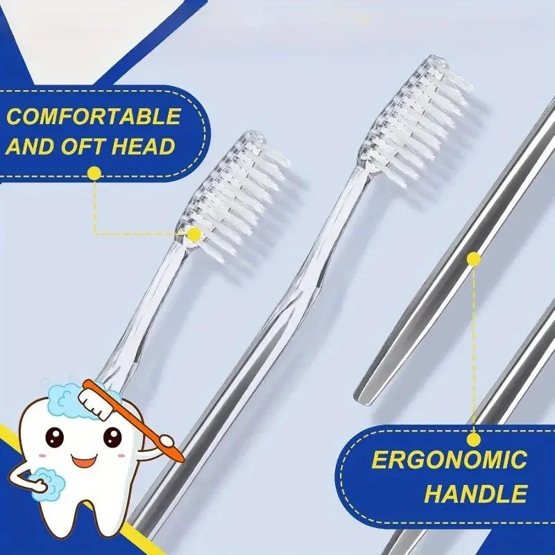 30 Individually Packaged Disposable Travel Toothbrushes, Soft Hair Toiletries for Adults, Camping, Hotel Guests (Silver)