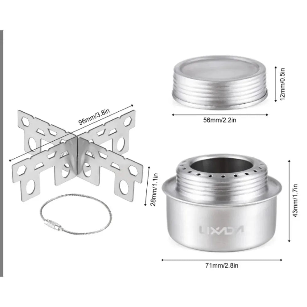 Portable Mini Aluminum Alloy Alcohol Camping Stove with Lid for Outdoor Hiking and Backpacking
