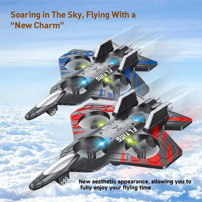 Remote Control Fighter Foam Glider Electric Stunt UAV Airplane Helicopter with LED Lights Aircraft Model RC Toy for Kids Boys