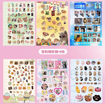 Cute Pets Theme Sticker Book 30 Sheets/Bag with Ring Binding for Scrapbooking DIY Collage Material Background Decoration