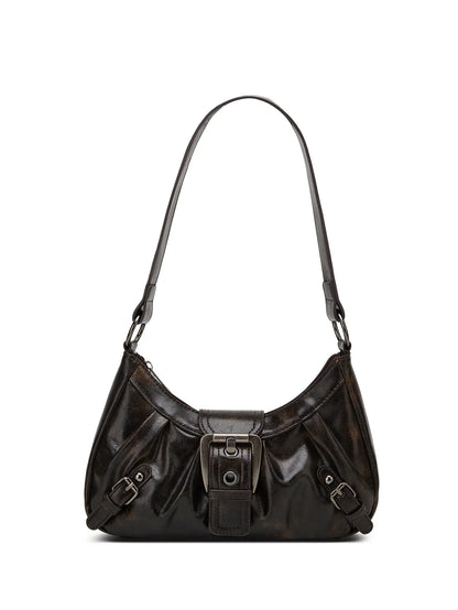 Shoulder Bags Y2K Retro Style Shoulder Bag, Maillard Pleated Rivet Armpit Bag, Fashionable Ladies Cool Leather Shoulder Bag