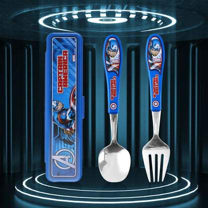 2pcs Superhero Spiderman Cartoon toy Tableware Spoon Cross Fork Soup Spoon Set Dining Lunch Hulk Anime Figures Party kids Toys
