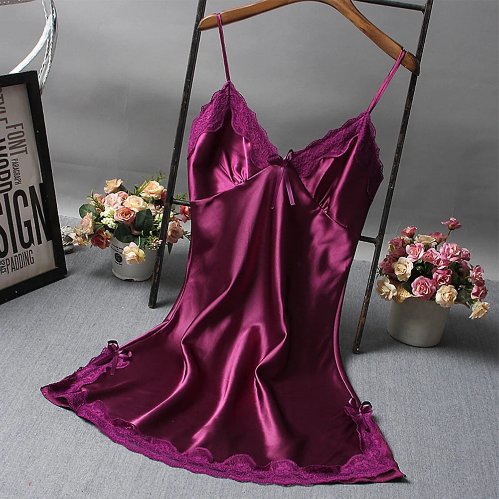 Sexy Lace Patchwork Nightwear Lingerie Nighty V Neck Wedding Dress Sleep Wear Nightdress Clothes Sexy Women's Nightgowns