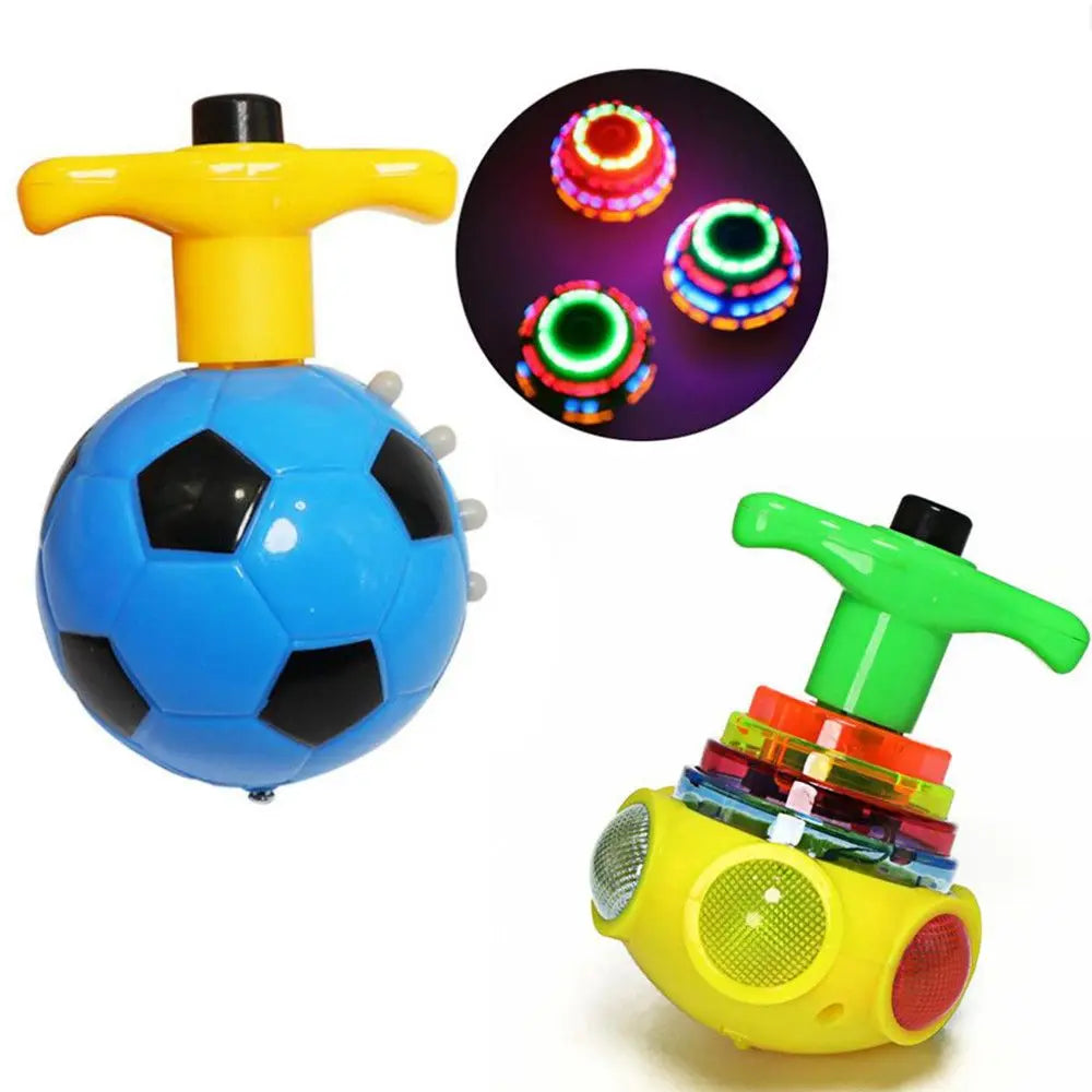 1 Pc Cartoon Spinning Top Football Submarine PVC Model LED Flashing Light Music Launcher Night Glow Kid Gift Toy