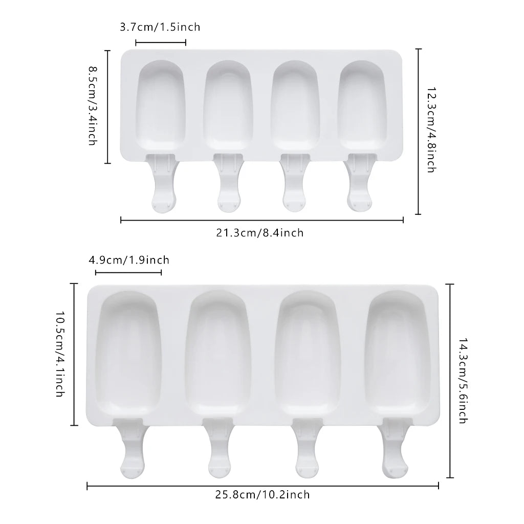 4Pcs Large Silicone Popsicle Molds Set,4 Cavities Oval Cake Pop&Ice Cream Bar Molds,Homemade Ice Making Kit with Wooden Sticks