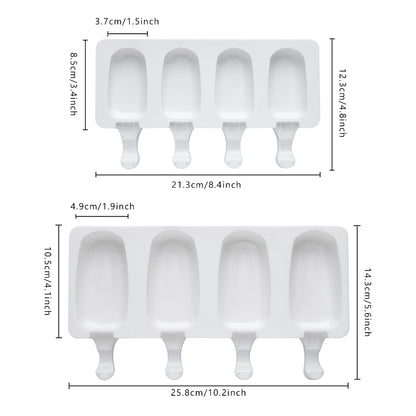 4Pcs Large Silicone Popsicle Molds Set,4 Cavities Oval Cake Pop&Ice Cream Bar Molds,Homemade Ice Making Kit with Wooden Sticks