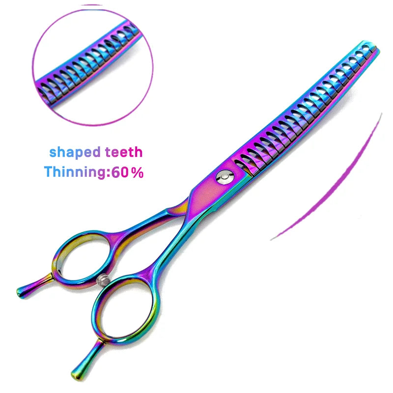 Colorful dog curved thinning shears 7.0 inch professional dog grooming scissors pet curved thinning shears
