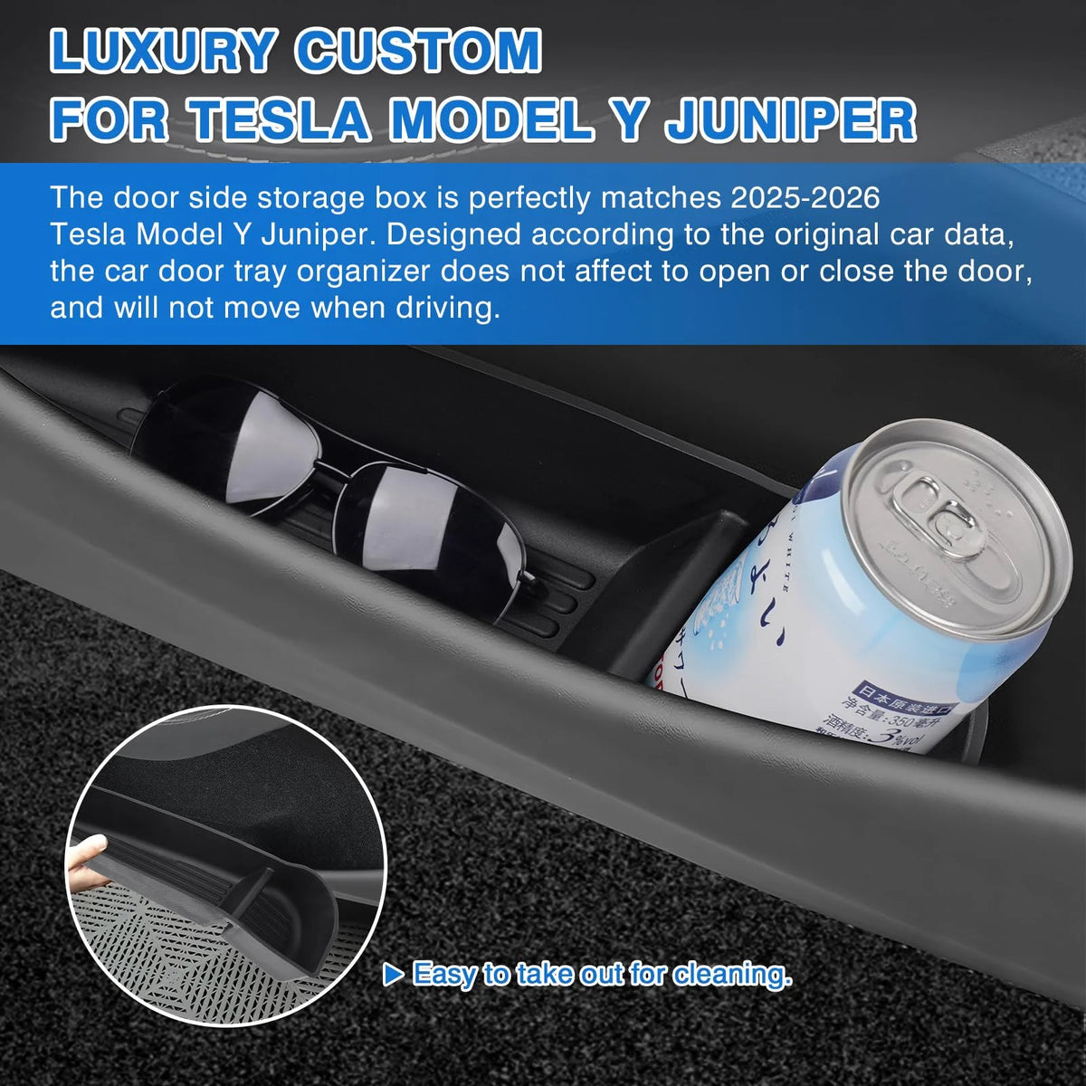 USVOTOV Car Door Side Storage Box for 2025 2026 Tesla Model Y Juniper Model 3 Model YL Accessories Door Organizer Tray Trash Can