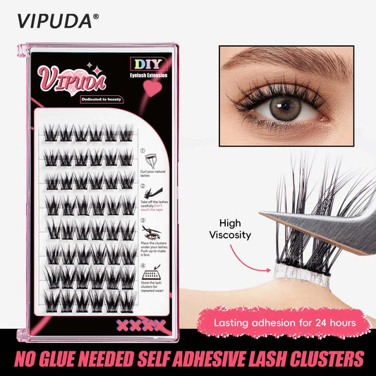 VIPUDA  Self-adhesive False Eyelashes Glue-free Individual Lash Extension Kit  2 Seconds to Wear No Glue Needed  Mink Eyelashes