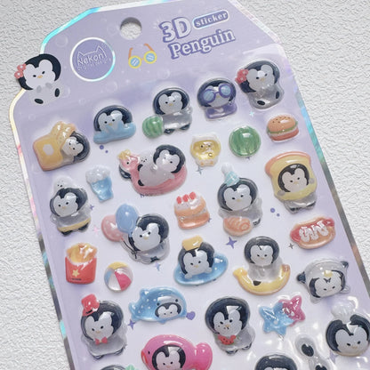 NEKONI Cute Animals Seal Bear Penguin 3D Stickers Scrapbooking DIY Journaling Stationery Diary Cute Stickers School Supply