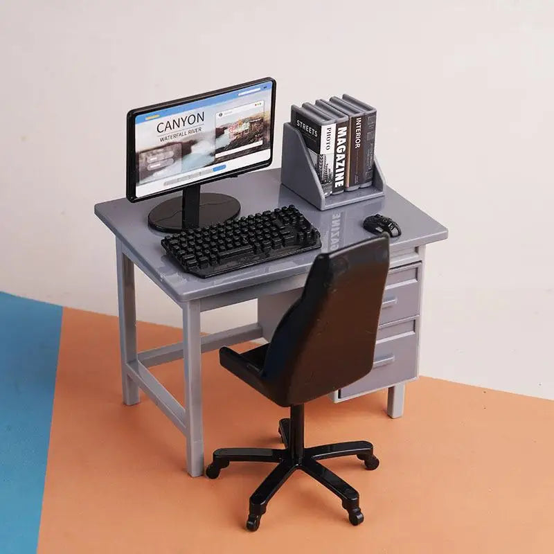 1 Set 1/12 Dollhouse Miniature Computer Keyboard Chair Desk Kit Home Study Room Furniture Decor Micro Scene Props