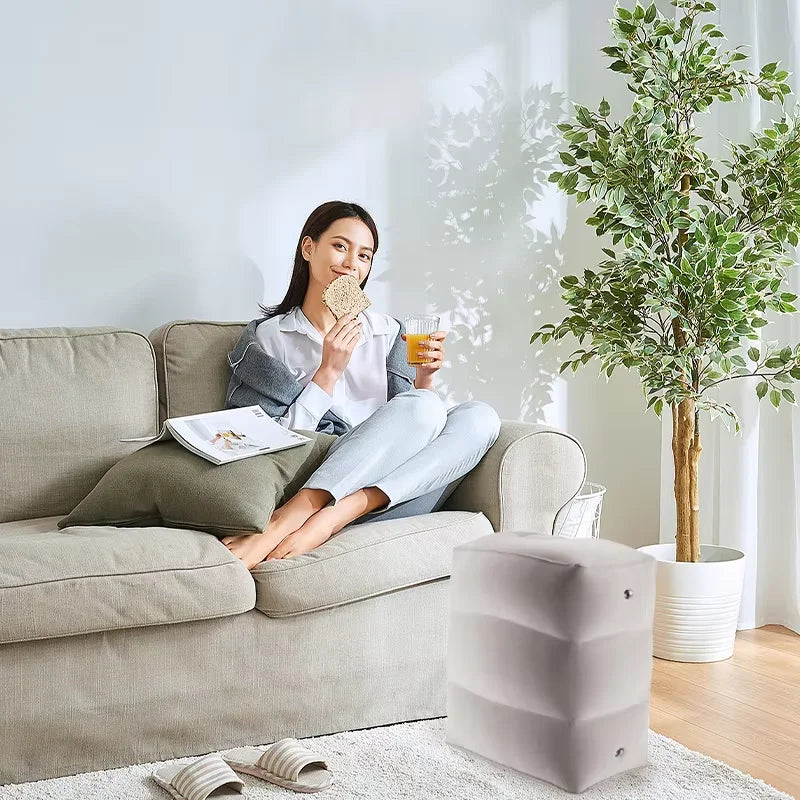 Portable inflatable travel footstool, three-layer height leg cushion and storage bag, outdoor comfort accessories