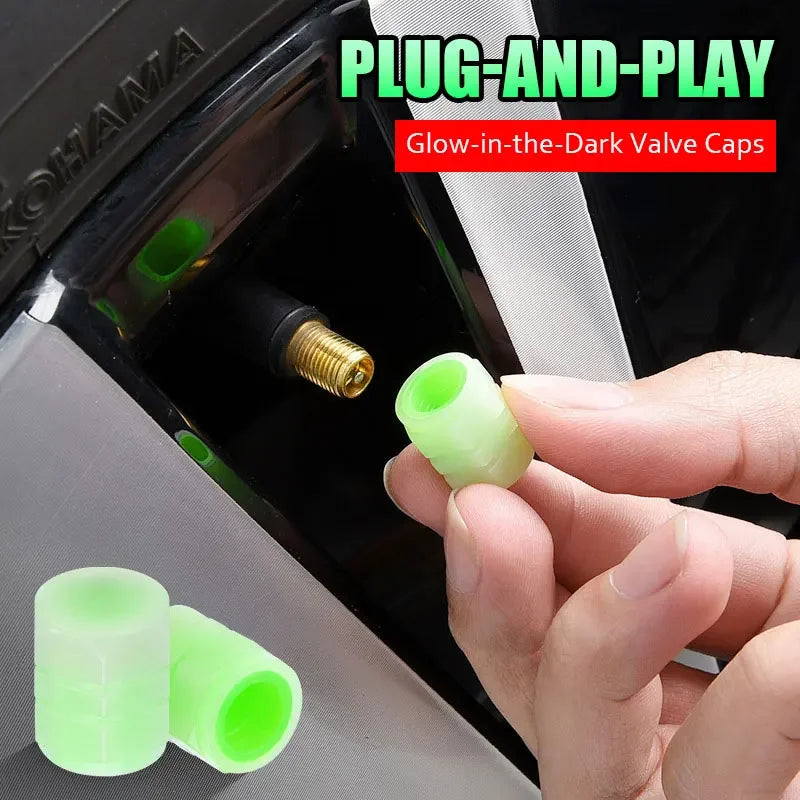 Luminous Car Tire Valve Cap Fluorescent Night Glowing Tire Decor Motorcycle Electric Bicycle Hub Valve Caps Car Accessories