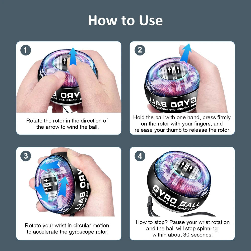 Wrist Power Hand Ball Auto-Start Grip Ball Strengthener Gyroscopic Arm Gyro Hand Ball Home Fitness Forearm Exerciser